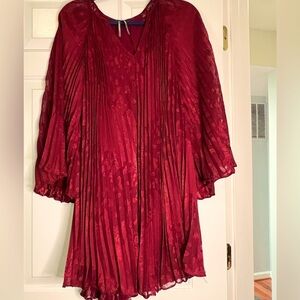 Anthropologie Burgundy Pleated Dress